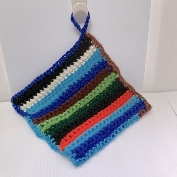 Rainbow Stripes Crocheted Handmade Handcrafted Pot Holder 9 x 9 inches - Picture 2 of 5